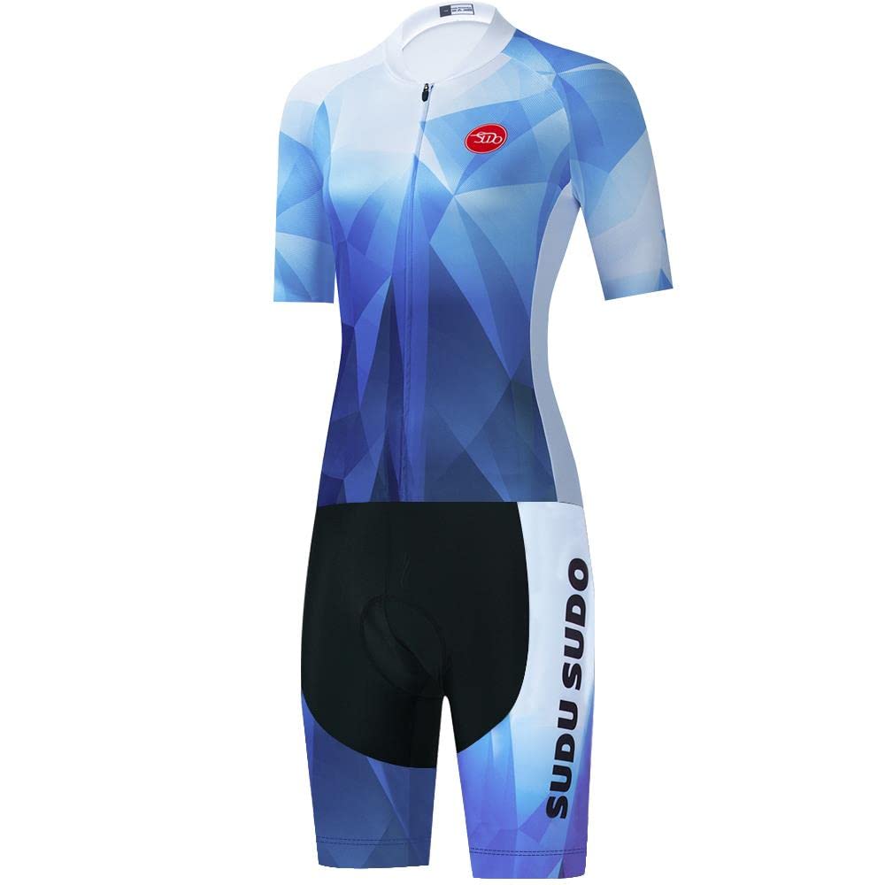 SUDUSUDO Women's Cycling Jersey Set One-Piece Skinsuit Suit Triathlon  Bodysuit Bike Shirt Cycling Shorts with Gel Padded, Bj17, XL
