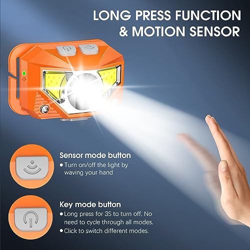 Image of LHKNL Headlamp Flashlight, Lumen Ultra-Light Bright LED Rechargeable Headlight with White Red Light,2-Pack Waterproof Motion Sensor Head Lamp,8 Mode for Outdoor Camping Running Fishing- Orange