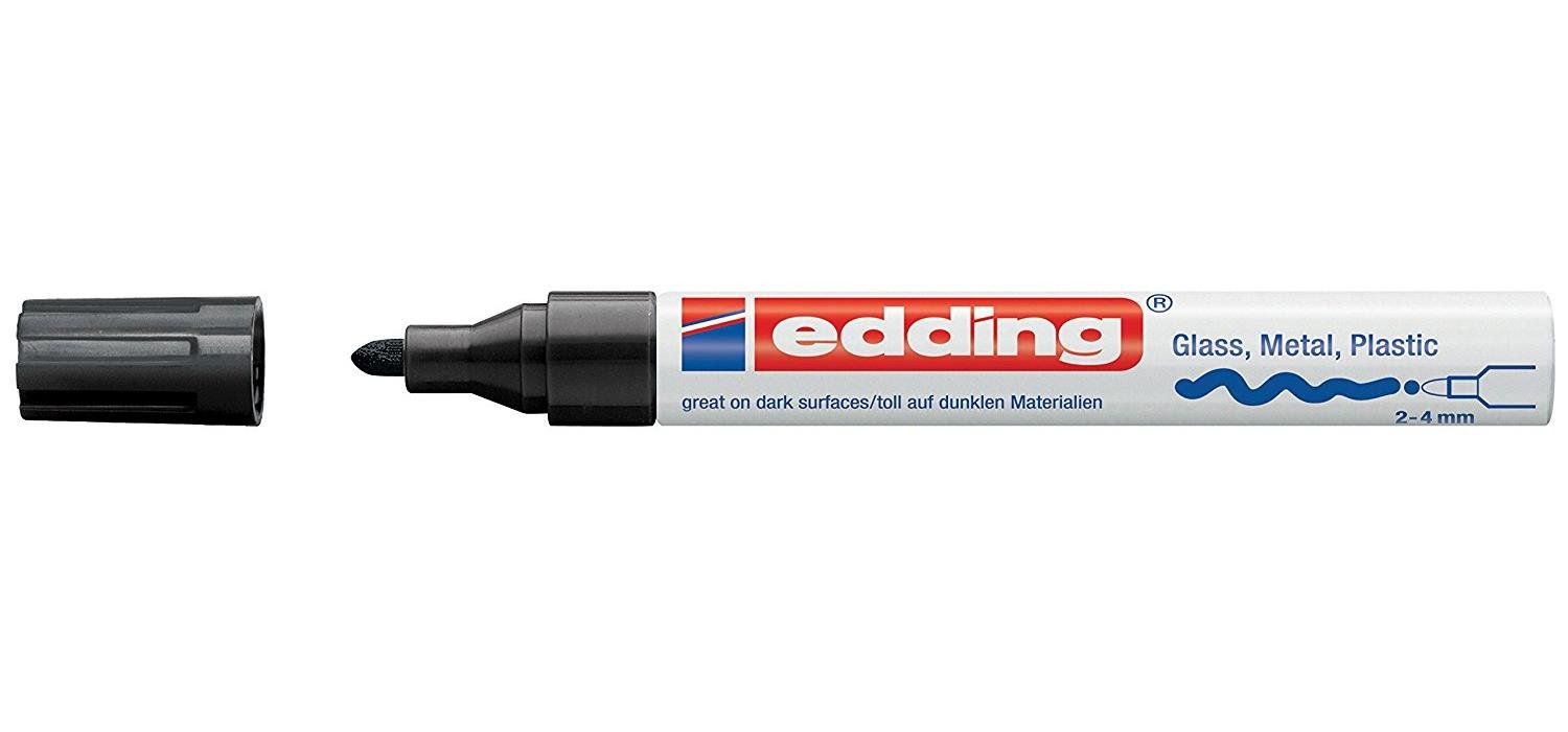Edding – Juego de 3 rotuladores pintura tinta permanente lacado negro para todas las superficies, punta media