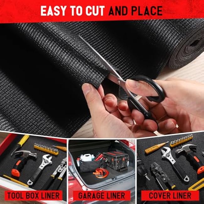 Tool Box Liner Foam Mat, Toolbox Drawer Liner Foam Mat Thickened Durable Non Slip Pad for Protecting Tools,Kitchen Cabinets,Garage, Work Surfaces,Shelves, 16 W x 193 L, Black