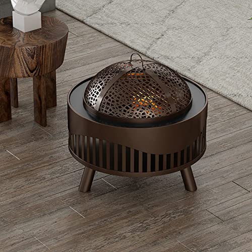 Schwarze strapazierfähige Holzfeuerstelle,Feuerstelle für den Außenbereich,Kocher,mit Funkensieb und runder Feuerstellenabdeckung,für Terrassen- und Gartenfeuer (Size: M)-3