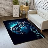 Teppich Schlafzimmer Modern Gamer 3D Controller Teenager Kind Junge Wohnzimmer Teppich rutschfeste Graffiti Spielkonsole Dekoration Carpets Schwarz Lila Rosa Flanell Teppiche (black blue310, 120x160)