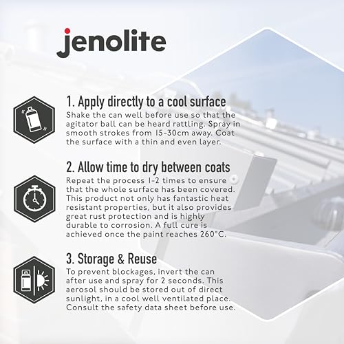 JENOLITE VHT Aluminiumfarbe, mattes Silber, 400 ml (hitzebeständig bis 650 °C, perfekt für den Einsatz im Auto und Bereiche, die hoher Hitze ausgesetzt sind, rost- und korrosionsbeständig)