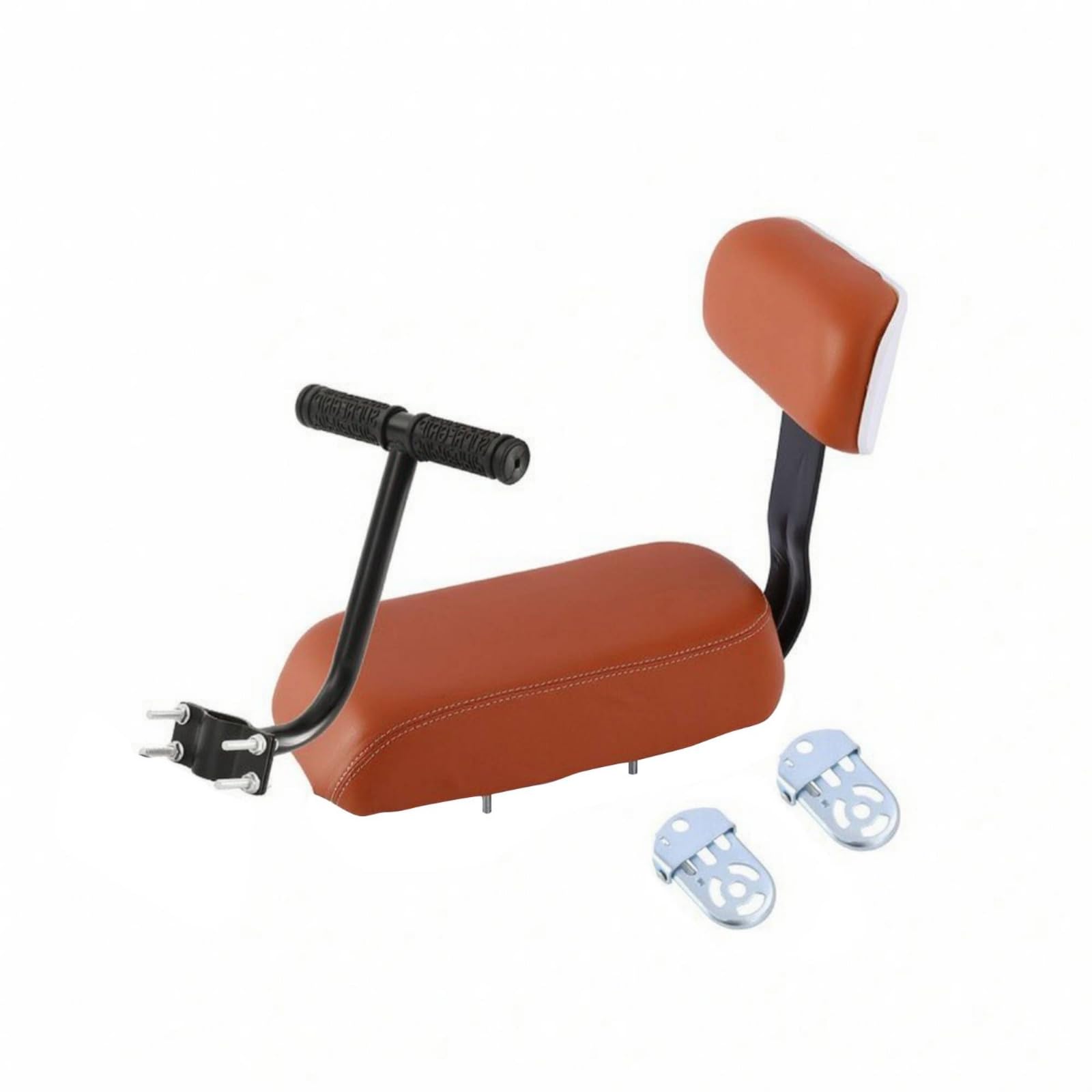 Seggiolino Bici Bambini Sella Imbottita, Marrone, Cuscino Con Schienale + Bracciolo + Poggiapiedi Pieghevole