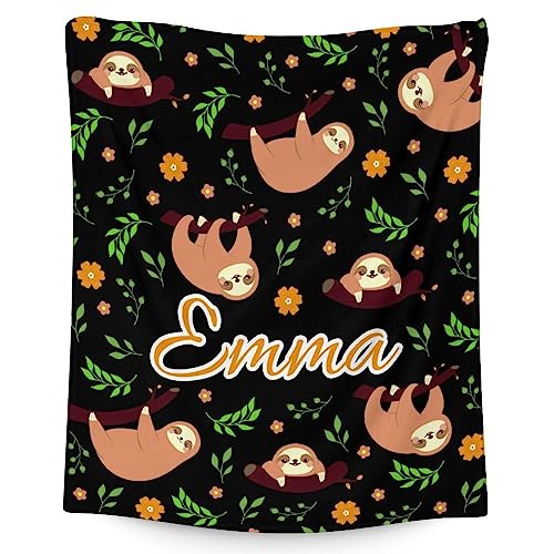 Mercuryelf Custom Sloth Throw Blanket - Soft, Fuzzy & Warm - 50x60 Inches Flannel Blankets for Living Room, Sofa - Black Cute Throws Gift for Teens