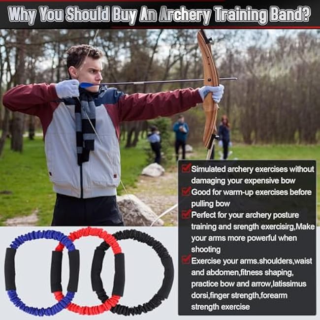3 Pcs Archery Bow Strength Trainer 30 40 50 Lbs Arm Strength Exercise Band Rubber Stretch Bands Archery Accessories for Bow Practice Shooting Accessories