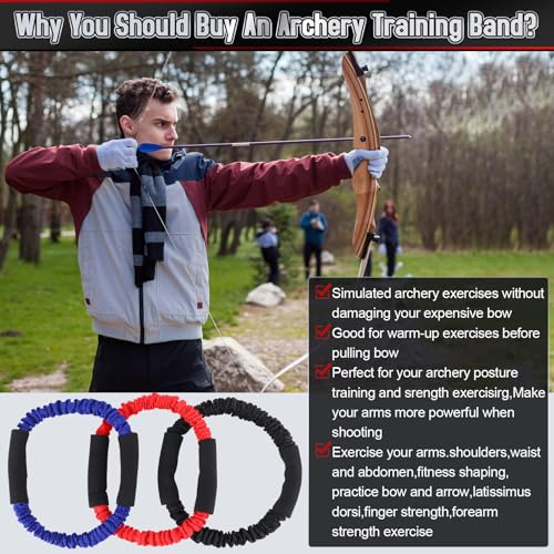 Image of RoundFunny 3 Pcs Archery Bow Strength Trainer 30 40 50 Lbs Arm Strength Exercise Band Rubber Stretch Bands Archery Accessories for Bow Practice Shooting Accessories
