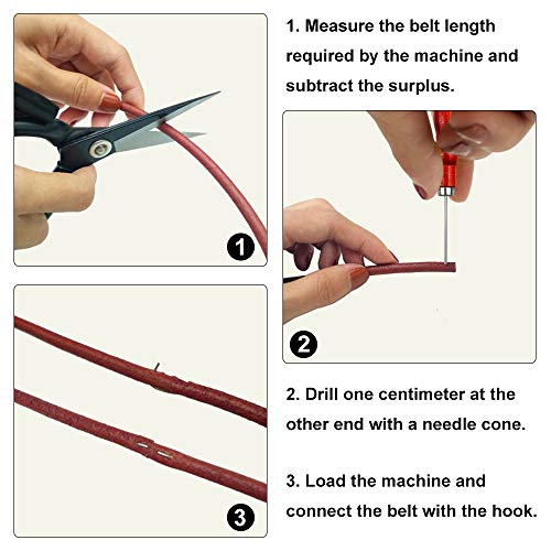 Homgaty 2 Piece Treadle Sewing Machine Belt, 183Cm 3/16" Replacement Leather Belt Treadle Parts With Hooks,Sewing Bobbins,Needle Threader, Needles,Scissors Compatible With Singer/Jones Sewing Machine #TOP3