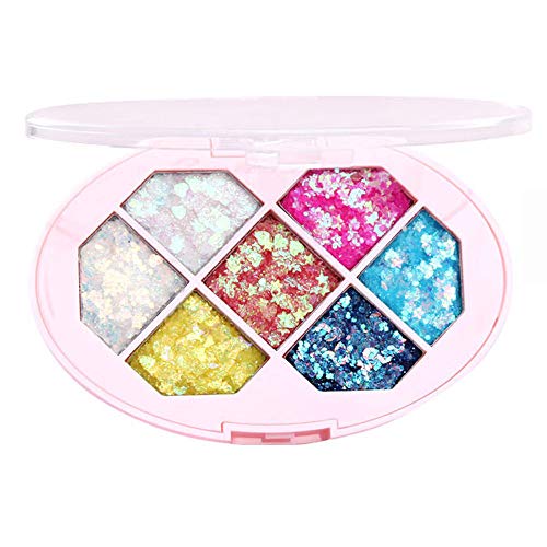 7 Colors Mermaid Small Sequins Glitter Eyeshadow Makeup Palette Plattet Pallet for Girls,Silver White Red Pink Blue Pressed Glitter Shimmer Profusion Neon Sparkle Eyeshadow Makeup Palette Pallet Set 1