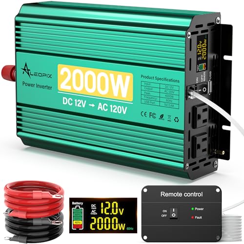 2000 Watt Inverter 12V to 110V/120V, Truck Inverter Modified Sine Wave 4000W Peak Power for Vehicles...