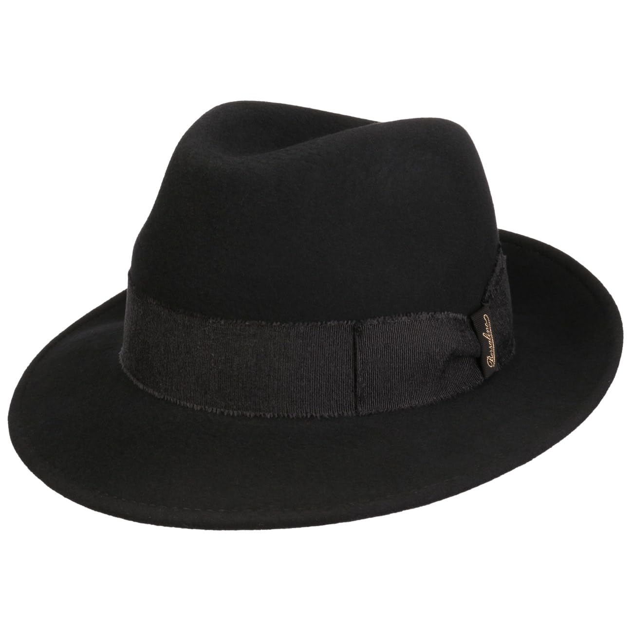 Borsalino Ricky Bogart Hat Men - Made in Italy Felt Wool Fedora with Grosgrain Band, Band Autumn-Winter Autumn Winter - 59 cm Black
