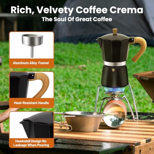 Image of Moka Pot 6-Cup 300ml, Premium Matte Black Stainless Steel Stovetop Espresso Maker for Induction & All Heat Sources | Brew Rich, Italian-Style Coffee at Home with Durable, Easy-to-Clean Design