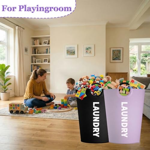 Image of 2 Pack 125L Laundry Hamper, Large Laundry Basket with Padded Handles, 600D Oxford Cloth Tall Clothes Hamper, Storage Basket for Clothes, Blankets, Pillows, Comforters, Black + Purple