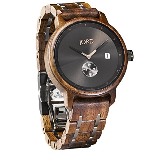 JORD Wooden Wrist Watches for Men - Hyde Series/Wood Watch Band/Wood Bezel/Analog Quartz Movement - Includes Watch Box (Walnut & Black)