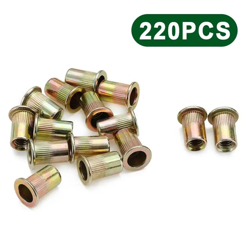 Dado Per Rivetto,Rivetti Filettati 220/170/12 0PCS. Acciaio al carbonio Dadi per rivetti Set M3 M4 M5 M6 M8 M10 Con la scatola Multi Size Inserire Dadi per rivetti di piatto testa filettata Nuts (Siz