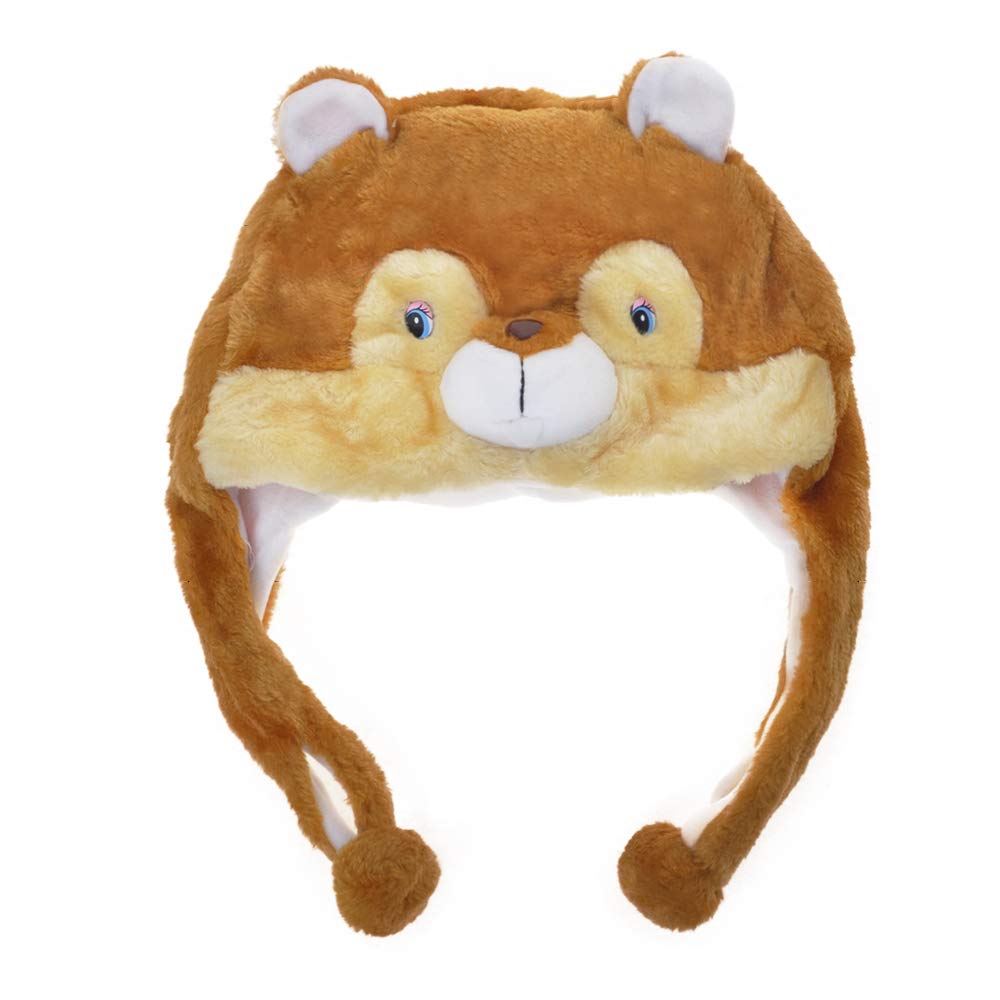 TOPTIE Animal Cosplay Hat With Ear Flap Animal Hood Cap Alpaca Penguin Squirrel White Sheep Women Hats-Squirrel