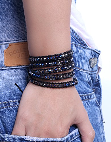 Image of C.QUAN CHI Natural Crystal Bead Bracelet Leather Wrap Bracelet 5 Wrap Stackable Braid Bracelet Bangle Jewelry Birthday Gifts