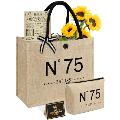 YeohJoy 75th Birthday Gifts for Women Reusable Grocery Bag, Vintage
