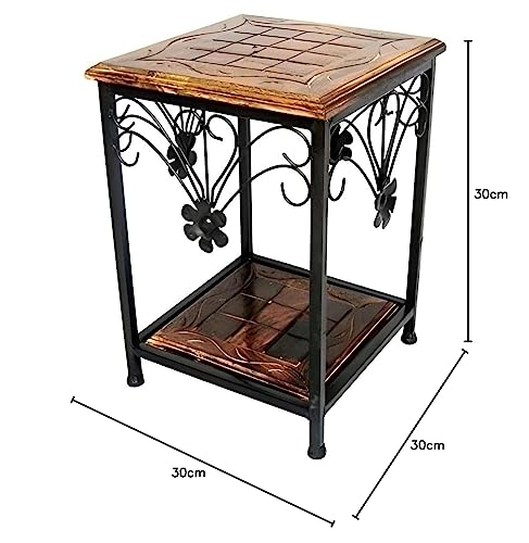 Image of Bros Moon Maulik Aditya's Elegant and Sturdy Favourite Table Antique Classy Wooden Stool for Living and Bed Room /Kid's Furniture /Out Door /Garden use /Gift /Festival (Wood Iron, 15 Inches)