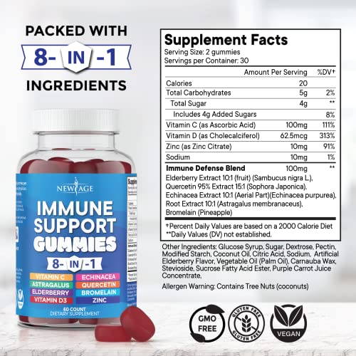 8 in 1 Immune Support Booster Supplement with Astragalus Root, Vitamin C and Zinc 50mg, Vitamin D 5000 IU, Turmeric Curcumin & Ginger, B6, Elderberry (8 in 1 Gummies (Pack of 2)) - Image 3