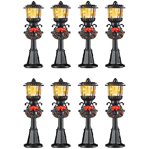 WOVELOT 8 Pcs Christmas Lamp Post Train Lamp Miniature Street Lamp Decorative Lights for DIY Dollhouse Village Pathway Cover