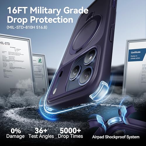 Image of CASEKOO Ultra-Magnetic Stand for iPhone 17 Pro Case, Shockproof, Purple | [Military Drop Protection] [Compatible with MagSafe] Translucent Matte for iPhone 17 Pro Phone Case with Ring Holder 6.3 inch