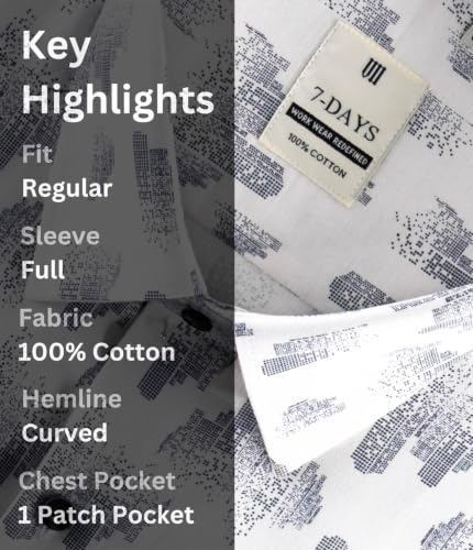 Image of 7-DAYS Men's Premium Printed Shirt - 100% Cotton, Regular Fit, Full Sleeve, with Pocket - Versatile for Formal Occasions and Casual Wear