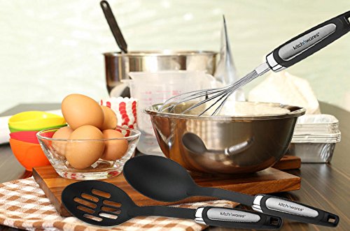 Kitchen Utensils Sets 26 Pieces – Stainless Steel And Nylon Cooking Tools Spoons, Turners, Tongs, Spatulas, Pizza Cutter, Whisk Measuring Cups & Spoons And More – By Kitch N’ Wares #TOP5