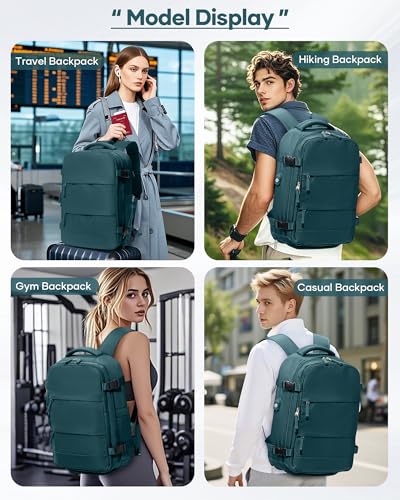 Image of SEAFEW Vacuum Travel Backpack with Electric Pump, Waterproof Personal Item Bag, Women & Men's Anti-Theft Laptop Daypack for Work Trip Gym with Wet Bag & Shoe Compartment, Peacock Blue