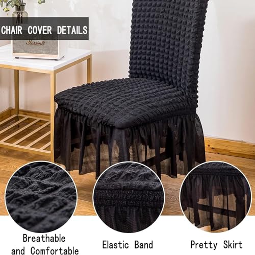 Image of House of Quirk Turkish Bubble Frill Chair Cover Stretch Removable Washable Short Dining Chair Cover Protector Seat Slipcover (Grey, Pack of 8)