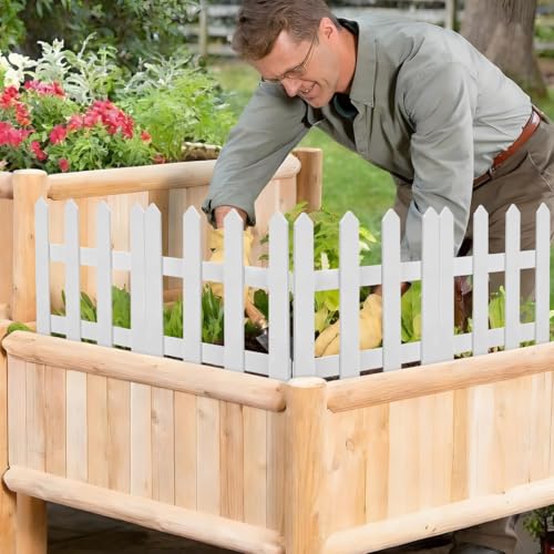 Image of DOITOOL White Picket Fence Garden Border, Wood Decorative Garden Fence Animal Barrier Landscape Fencing Border for Dogs, Flower Bed, Yard and Patio Outdoor Decor (Total Length: 120cm, Height: 30cm)