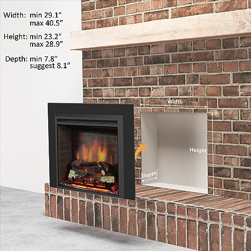 Image of PuraFlame Western 30 inch Electric Fireplace Insert with Trim Kit, Fire Crackling Sound, Resin Log, Remote Control, 750 /1500W Heater, Black