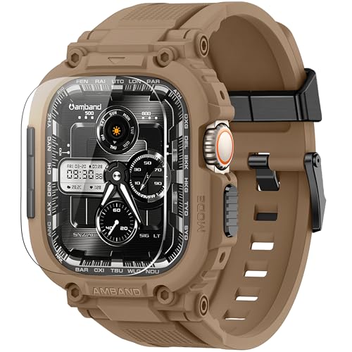 Image of amBand for Apple Watch Ultra 3 /2 /1 Screen Protector, M1 Sport Series Tough Case Fits iPhone Ultra Watch Bands 49mm, Outdoor Activities Essential Full Body Protection for Hiking Cycling - Desert Tan