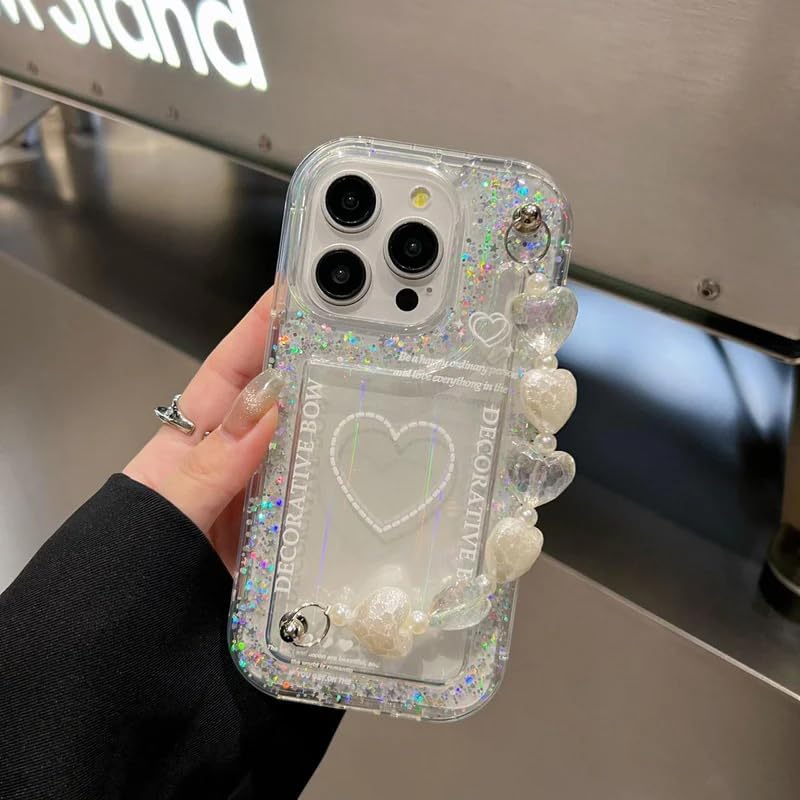 SPARKUP Decorative Bow Glitter Heart Silicone Case with Heart Chain for iPhone | Cute Soft Shockproof Back Cover for Girls & Women | Stylish Protective Phone Case (iPhone 13 Pro)