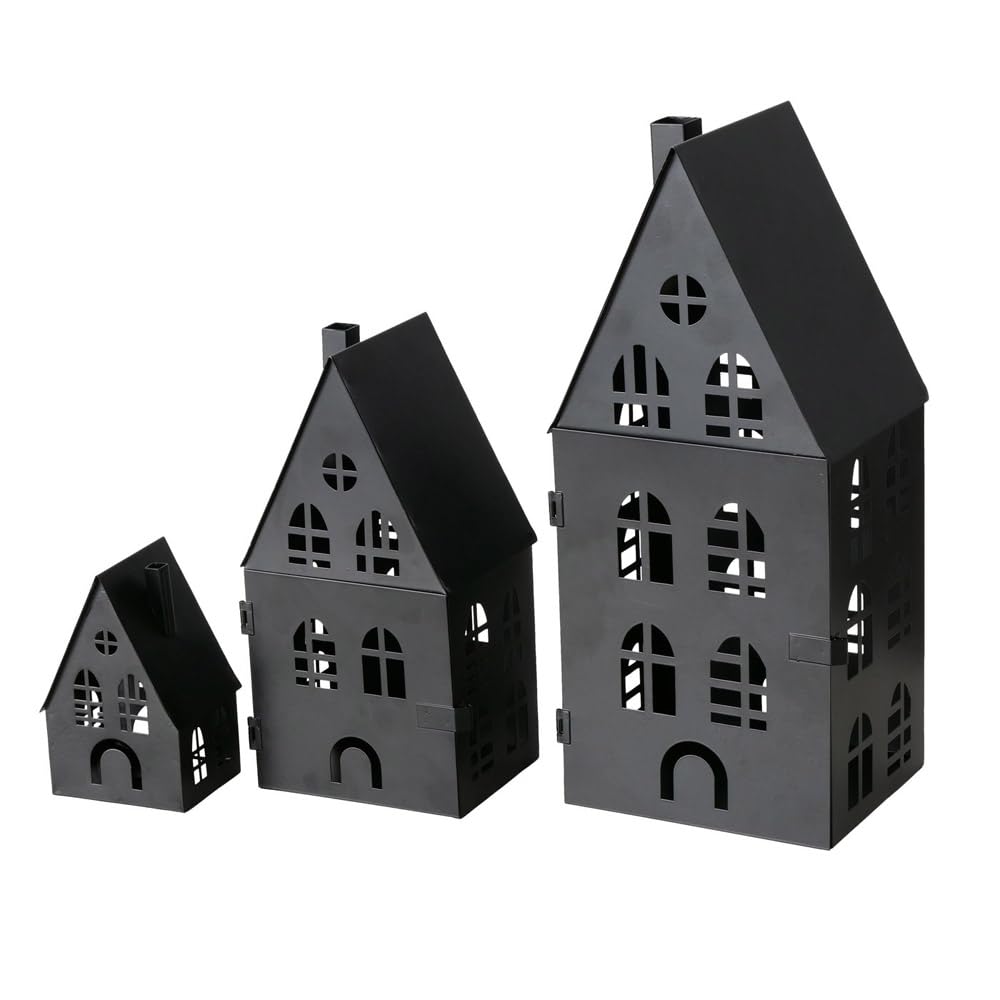 Boltze Black 3-Piece Dover Lantern Metal Height 13-35 Cm Decorative House Metal House Lantern