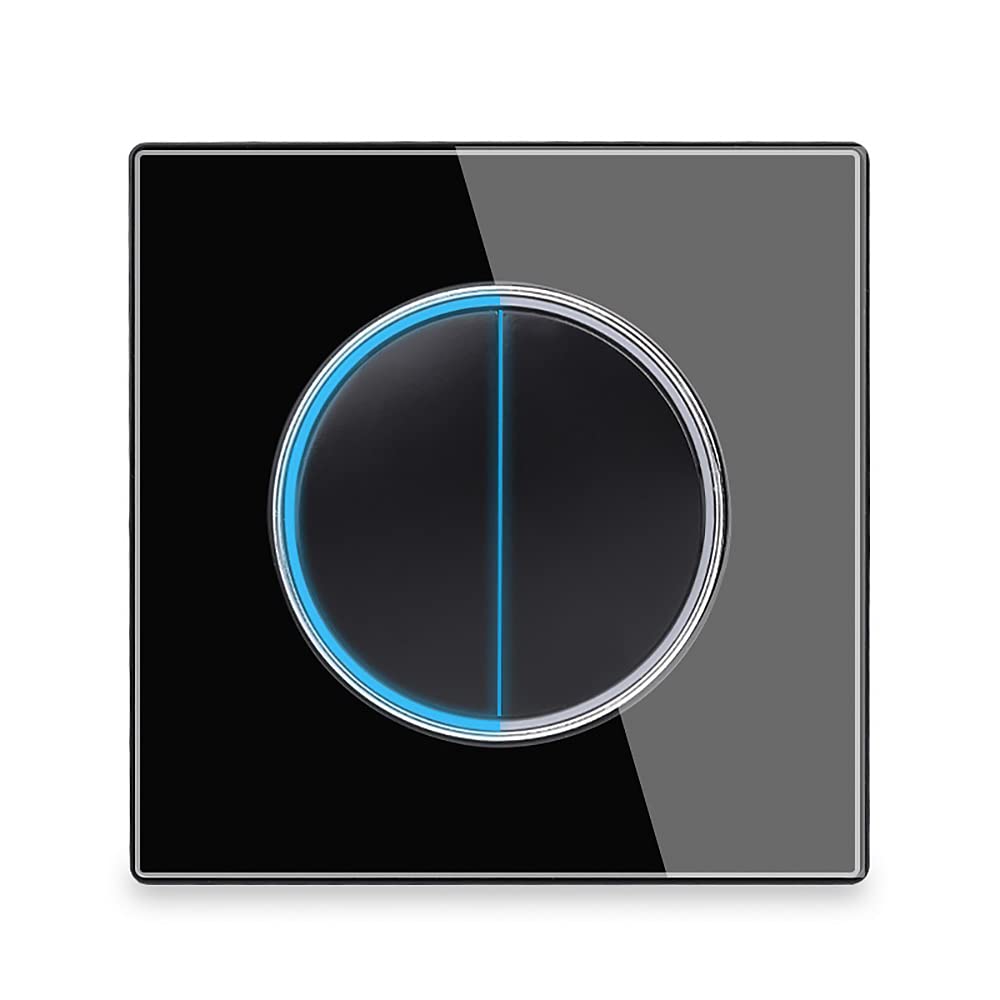 Circle 1/2/3/4 gang 2 way Push Button Wall Light Switch Glass Frame Light LED Indicator (black 2 gang 2 way)
