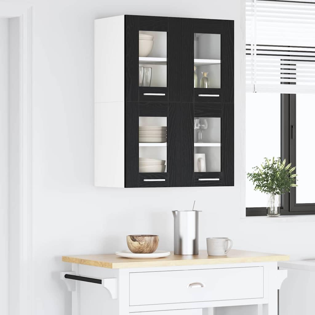 Moderno armario colgante negro efecto roble 60 x 31 x 40 cm, material de madera, armario de cocina duradero con 2 puertas, mucho espacio de almacenamiento para cocina