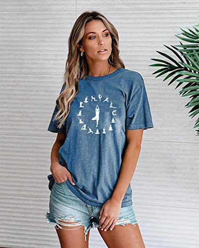 Women Novelty Shirt Funny Yoga Graphic Tee Top Cute Summer Casual Short Sleeve Novelty Muscle Tshirts-M (Ink Blue) #TOP3