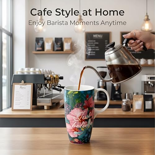 Taza de viaje cerámica 17oz con tapa flores inspiradoras miniatura 2