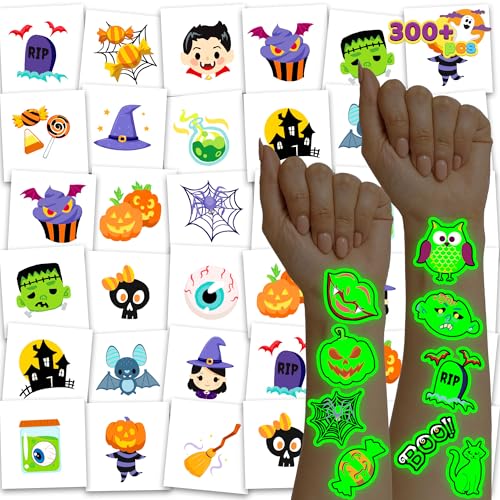 JOYIN 306 Pcs Halloween Tattoos for Kids, Glowing Temporary Tattoos