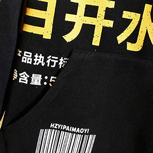 Pull à capuche homme Patchwork noir XXL ample en coton - 6