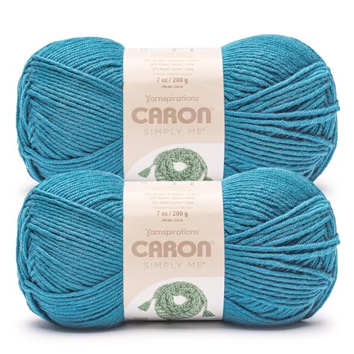 Image of Caron Simply Me, Soft Yarn for Crocheting, Blue Topaz, 2-Pack | #5 Bulky Yarn, 62% Acrylic 20% Nylon 18% Wool, Soft Yarn for Knitting, Crochet, Hobby Crafts, 197yd, 160g /5.64oz per skein