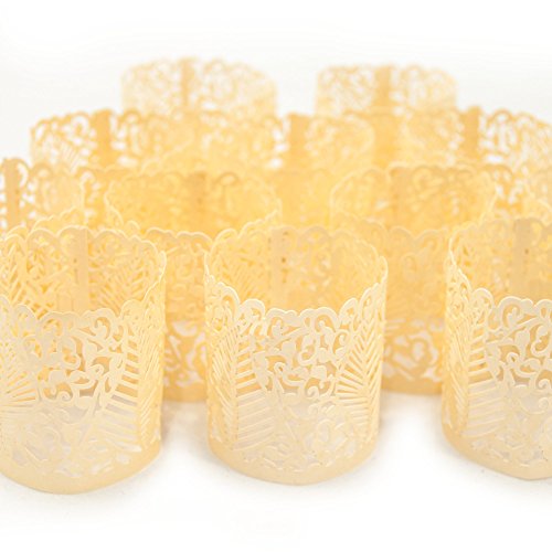 Votive Candle Holders - Flameless Tea Light Votive Wraps- 48 Ivory Colored Laser Cut Decorative Wraps Flickering LED Battery Tealight Candles (not Included) - Frux Home and Yard