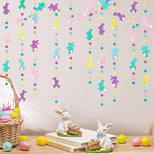 Image of pinkblume Easter Party Decorations Pastel Easter Bunny Circle Dot Garland Streamer Hanging Felt Polka Dots Rabbit Easter Banner for Happy Easter Day Spring Birthday Tea Party Home Decorations Supplies