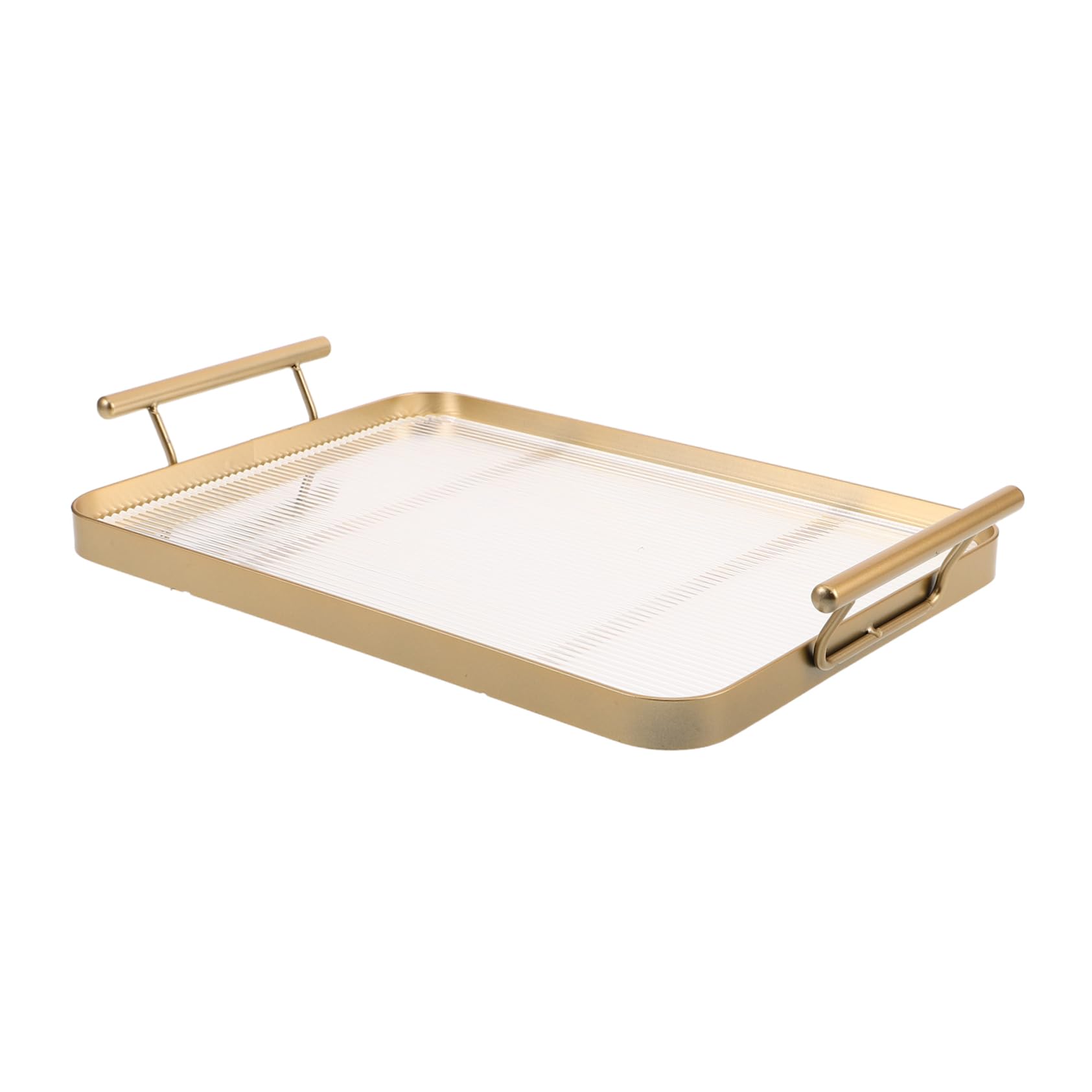 Bandeja Rectangular Acrílica Dorada con Asas, Elegante y Estable | Uso Multipropósito, Fácil de Limpiar, Patrón Horizontal Refinado, para Mesa de Comedor y Dormitorio