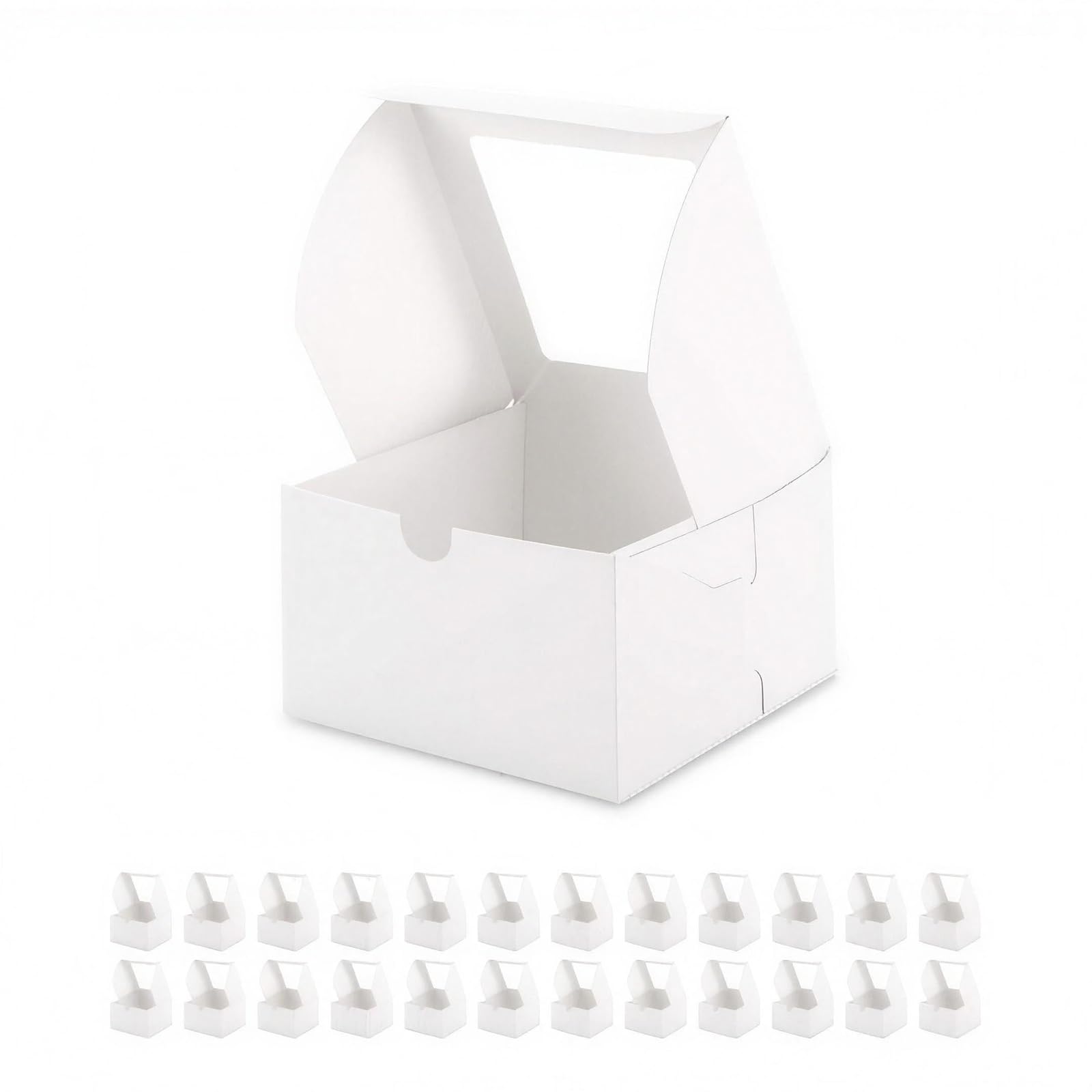 25 cajas de panadería blancas con ventana de 5 x 5 x 3.5 pulgadas, cajas de postre para llevar con ventana, cajas de dulces para panadería pequeña, postre, dulces, galletas, pastelería