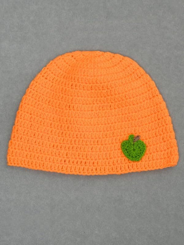 Image of Handmade Knitted Self Design Woolen Beanie Cap for Kids - White & Red 6-12 M | Winter Cap for Baby | FUNCAP56-6-12 M
