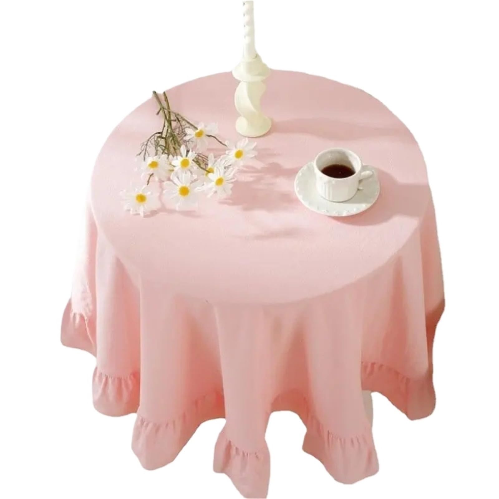 ZHSOAO Cotton Solid Retro Ruffles Round Tablecloth For Wedding Table Tea Cover Cloth for Cafe(Diameter 100cm)