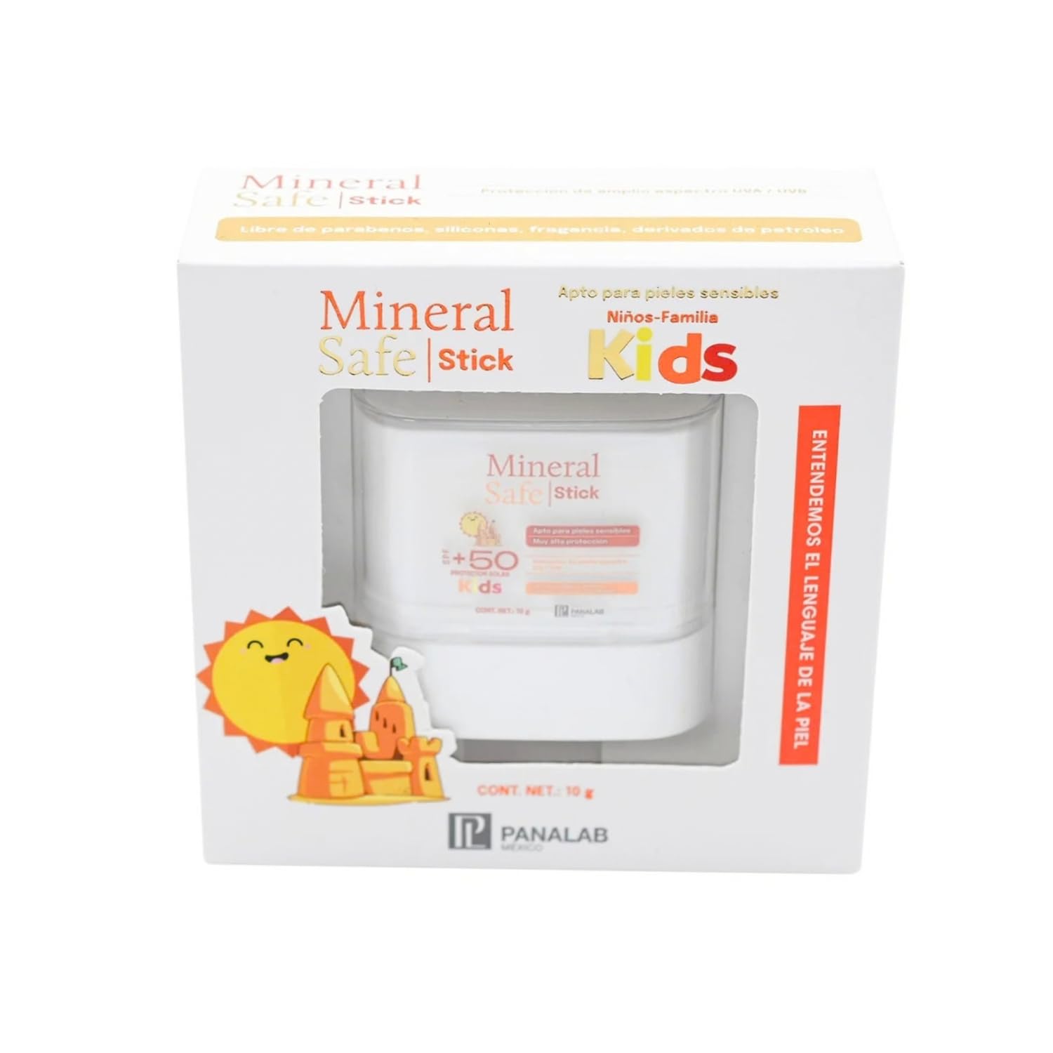Panalab Mineral Safe Stick FPS 50+ Kids 10 g | Protector Solar Mineral en Barra para Niños | Sin Color | Protección UVA y UVB