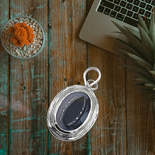 Pendentif en argent sterling 925 d'exception et agate véritable Sulemani Hakik - 3